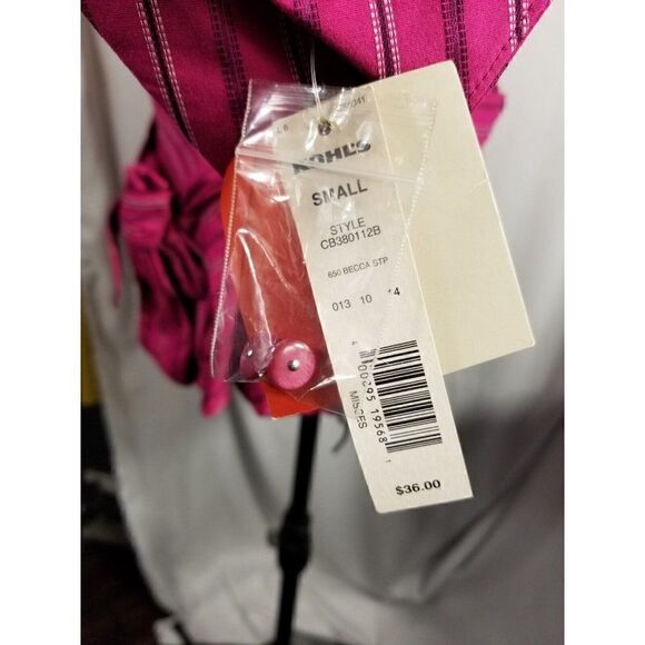 Croft & Barrow Women's size Small, wrap front, Fuscia with Black Stripes, NWT - Picture 4 of 9